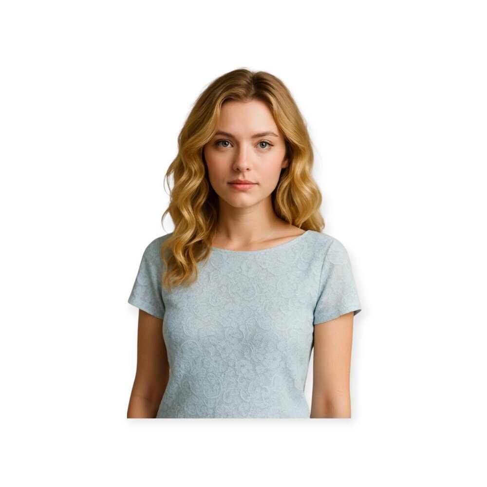 Avec Les Filles Baby Blue Lace Short Sleeve Stretch Top Size Medium Soft Girl